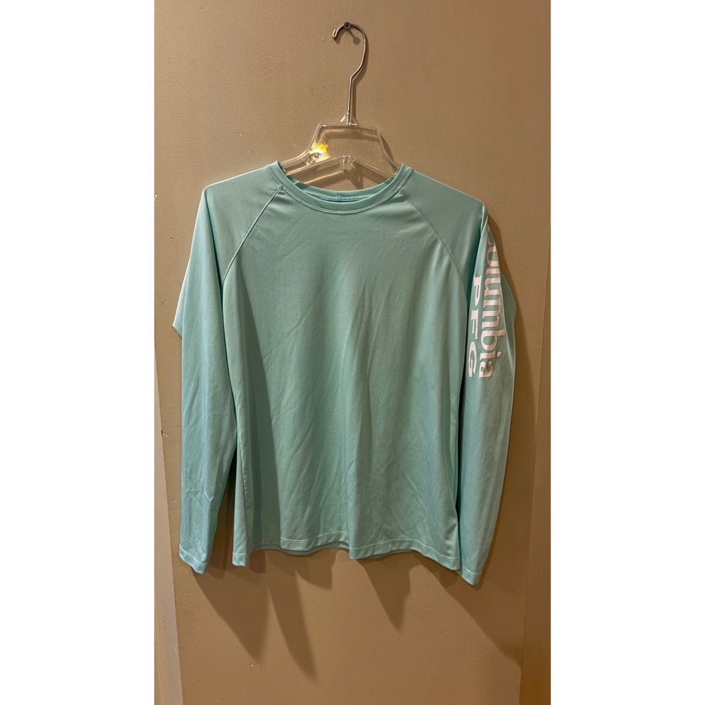 Columbia PFG Omni-Shade Long Sleeve Sun Protection Shirt Aqua Blue Women Medium